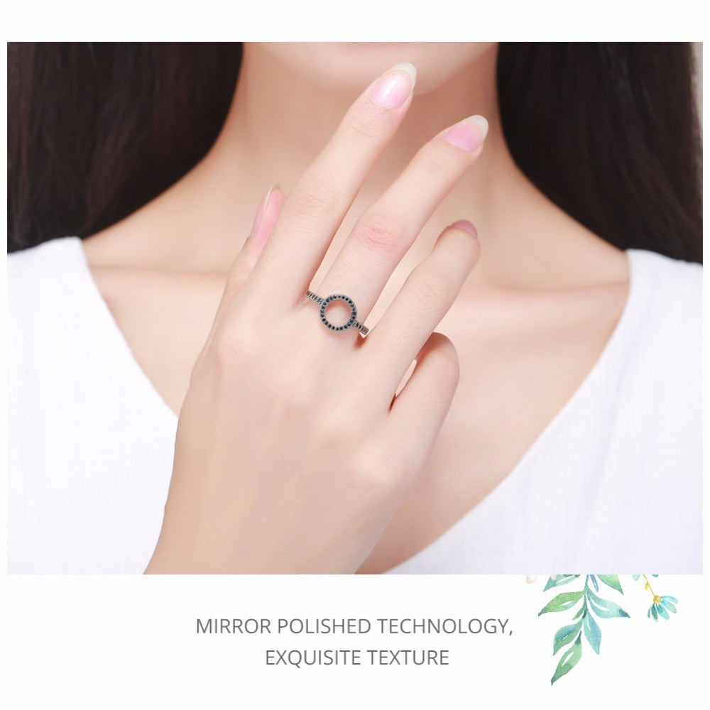 925 Sterling Silver Forever Black Circle Ring