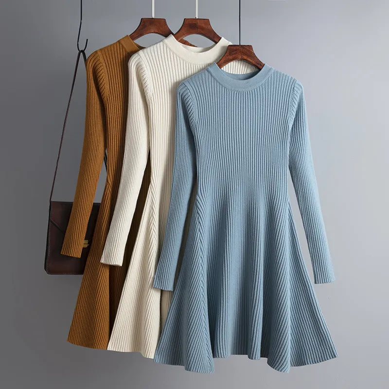 HLBCBG basic autumn winter short aline thick sweater dress elegant