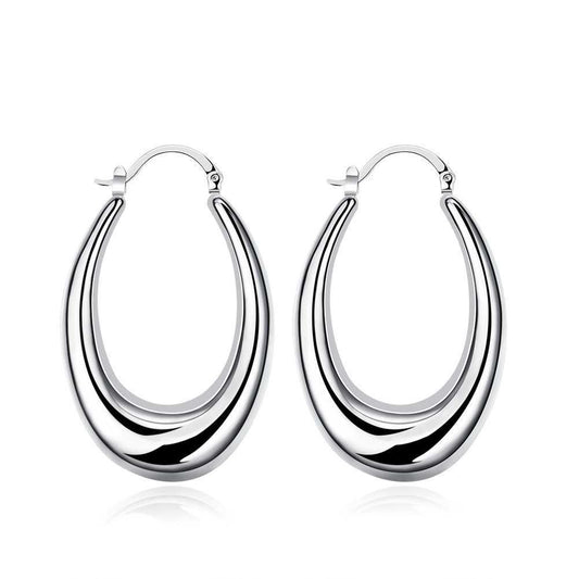 Thick Cut Hoop Earring in 18K White Gold Plated
