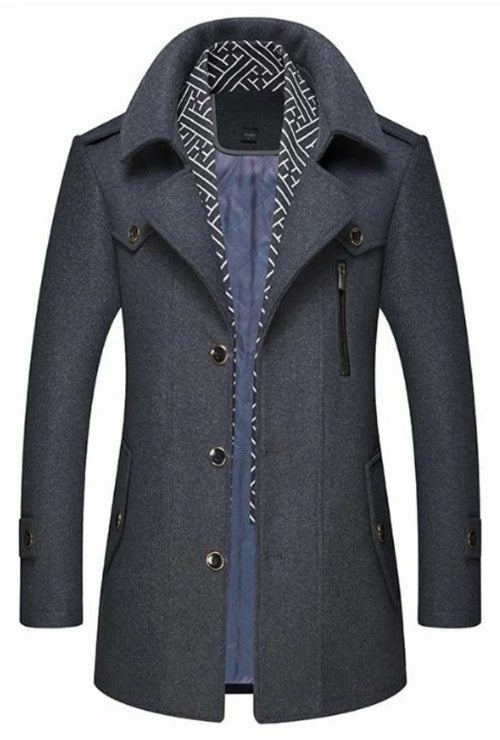 Men's Layered Button Front Mid Length Coat