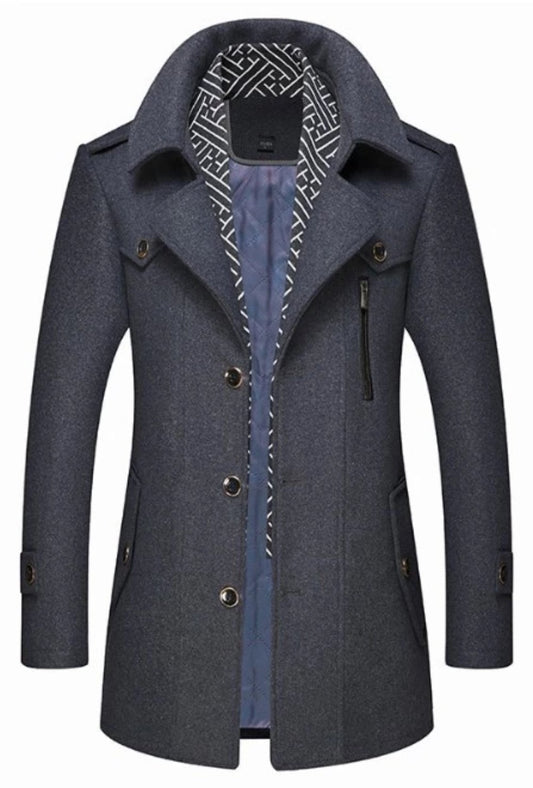 Men's Layered Button Front Mid Length Coat