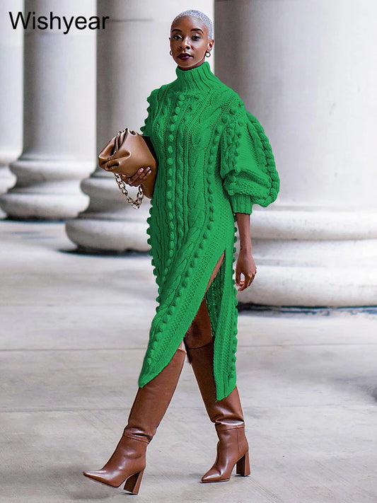 Solid Braided Knitted Sweater Dress