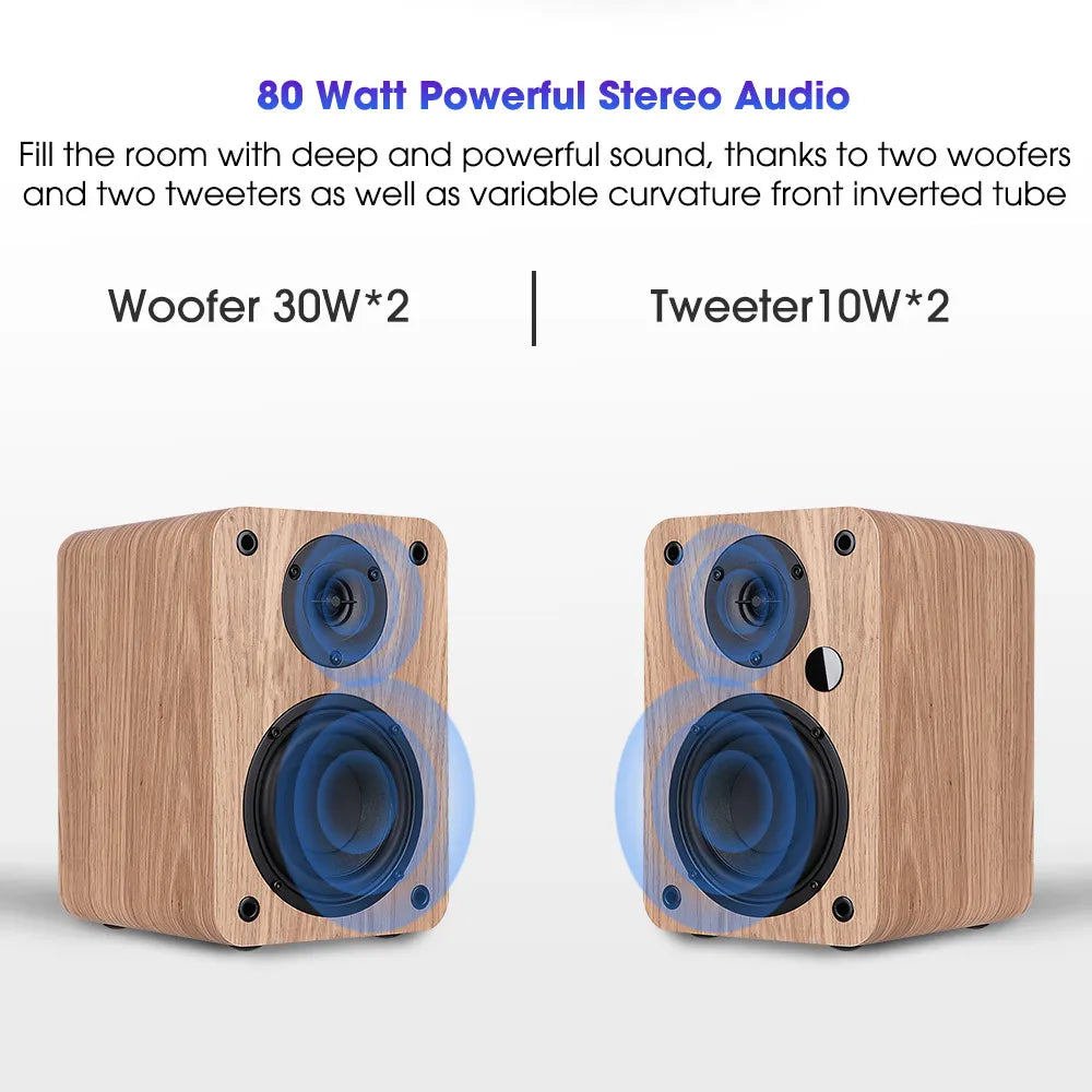 80W 2.0 HiFi Speaker Soundbar Bookshelf Bluetooth Speaker Home Theatre
