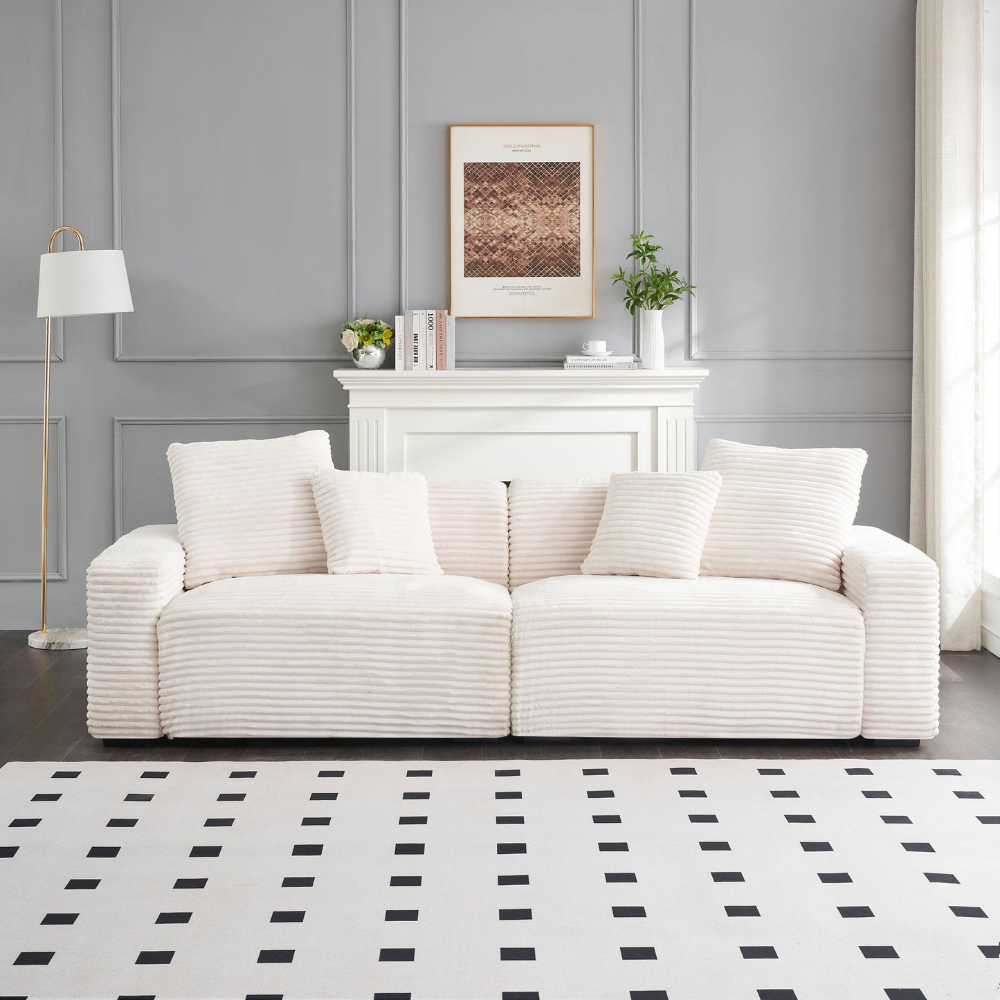 104.72-inch 4-seat large sofa with 4 throw pillows, living room sofa