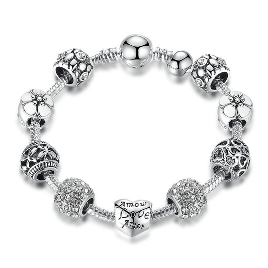 Antiqueish Silver Charm Bracelet Bangle with beads