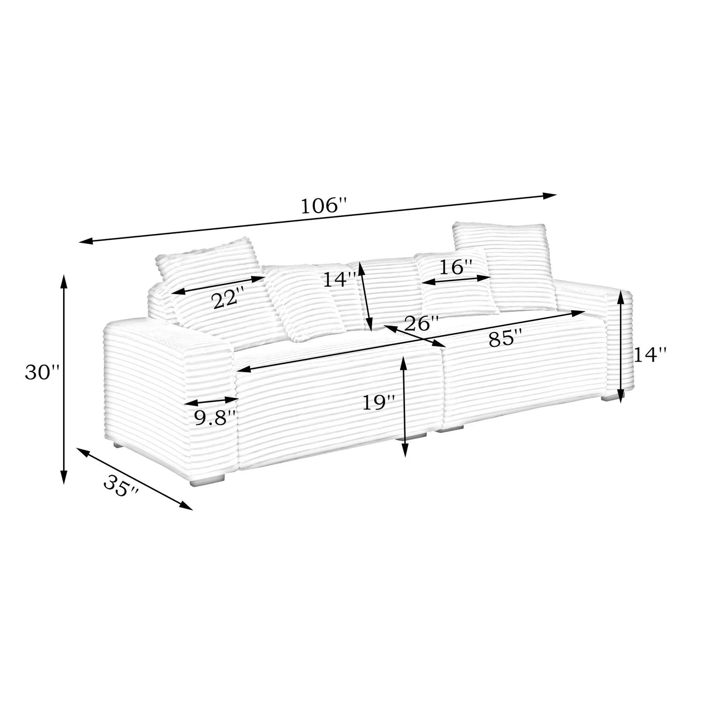 104.72-inch 4-seat large sofa with 4 throw pillows, living room sofa