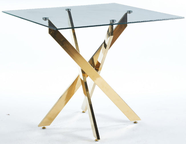 Dining Table with Cross Metal Leg and Tempered Glass