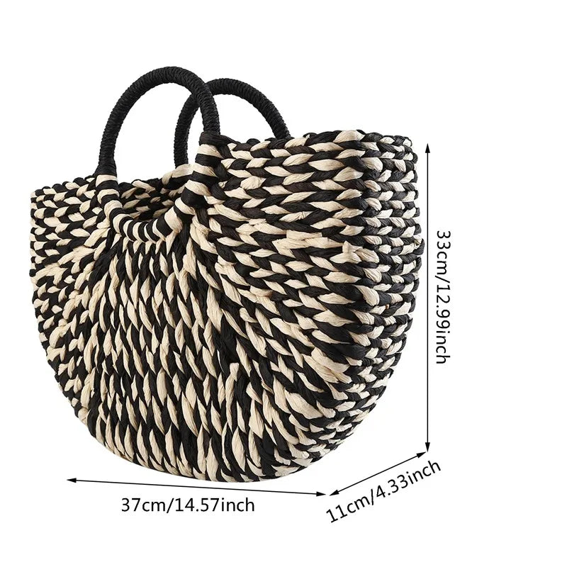 Women New Imitation Straw Handbags Woman Handmade Woven Basket Weave Handbag for Femme Ladies Simple All-Match Handbag