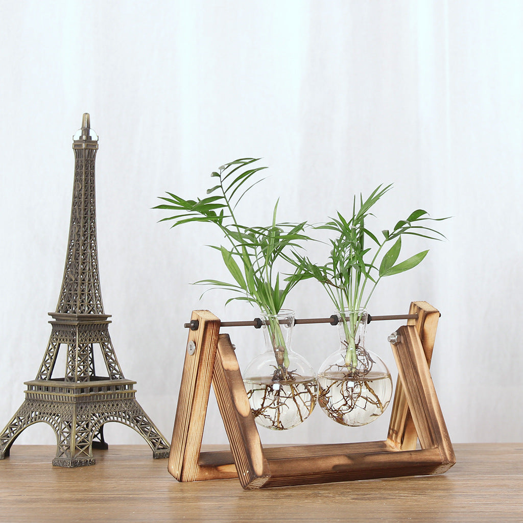 Plant Transparent Wooden Frame Vase Desktop Ornament Container