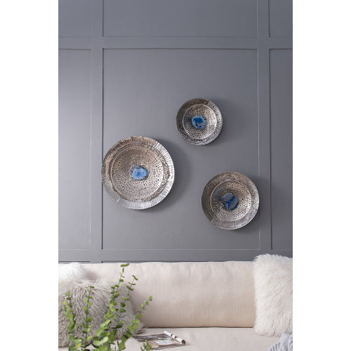 Silver Textured Oversized Disc, Wall Decor for Living Room Bedrrom