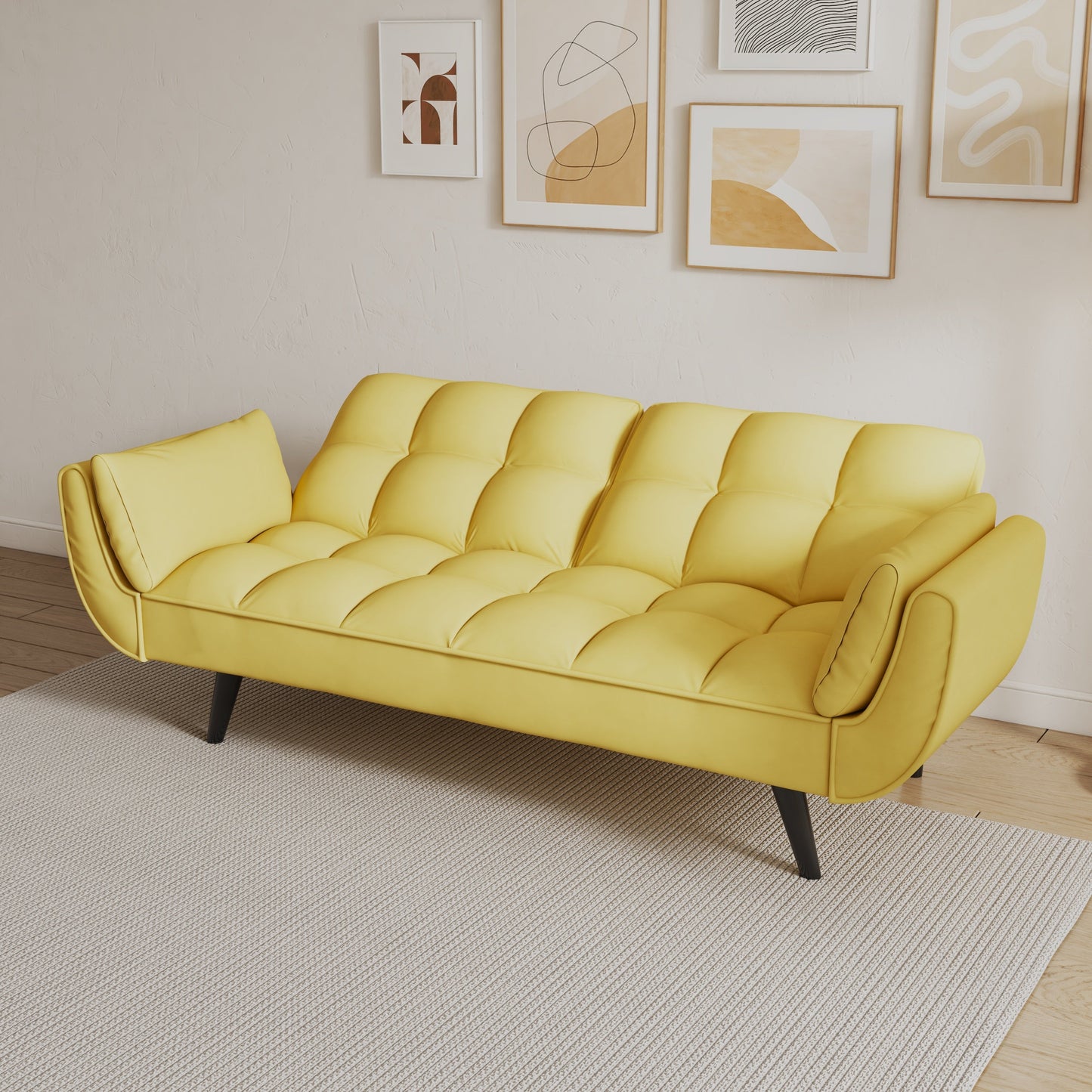 57 inch yellow sofa Soft two armrests throw pillow pillow comfortable