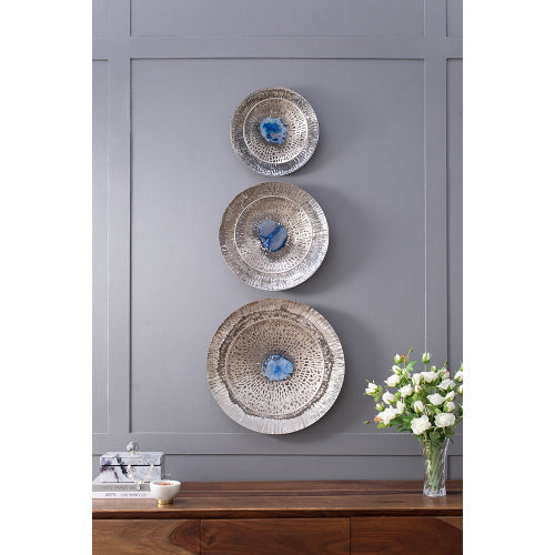 Silver Textured Oversized Disc, Wall Decor for Living Room Bedrrom