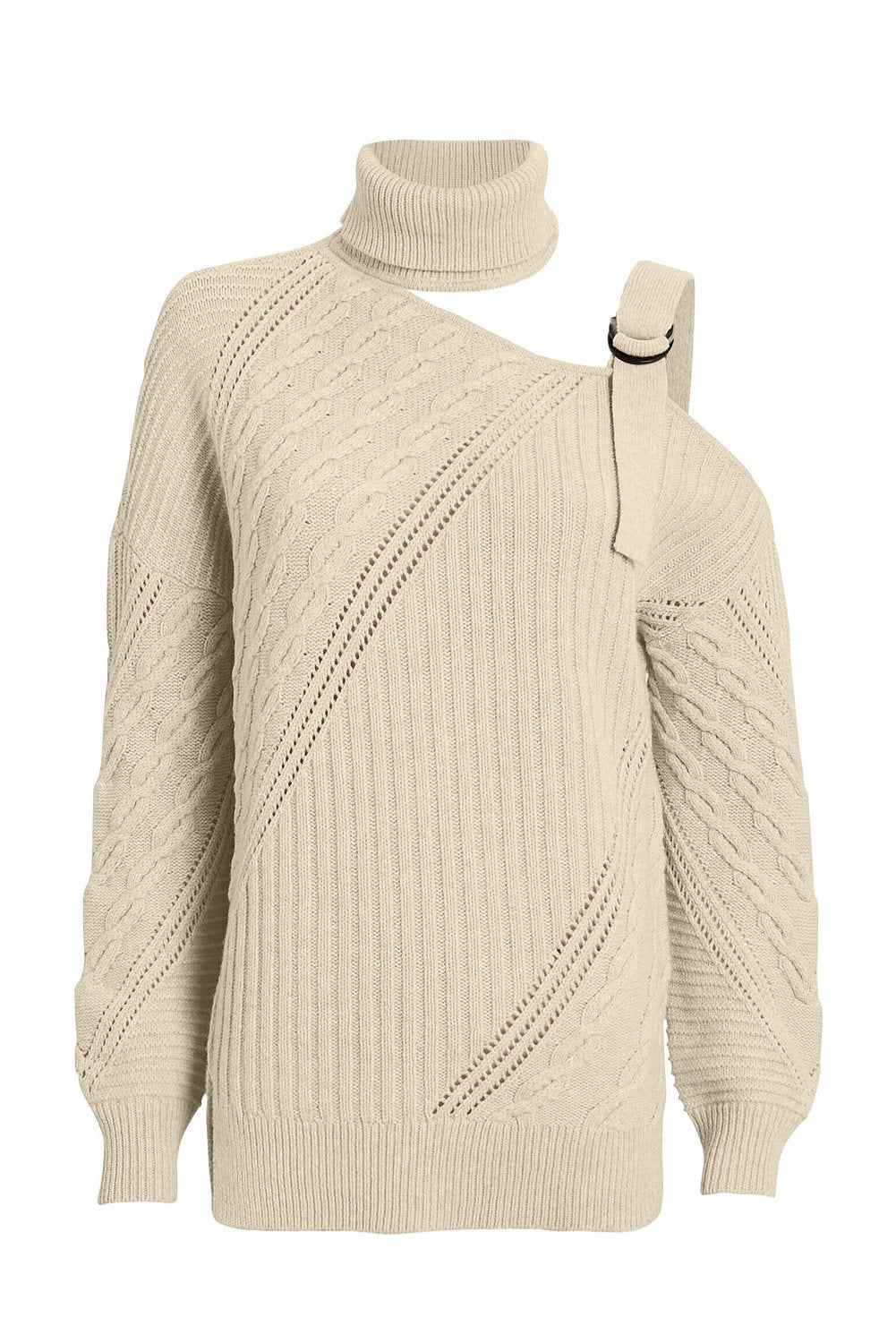 Strapped Cut Out Shoulder Turtleneck Sweater