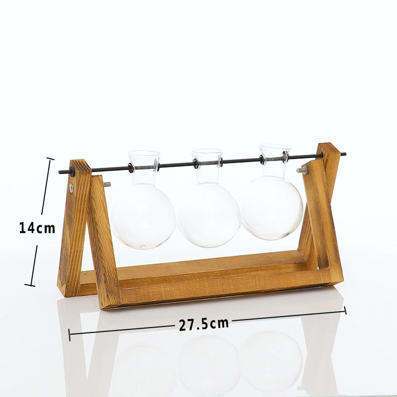 Plant Transparent Wooden Frame Vase Desktop Ornament Container