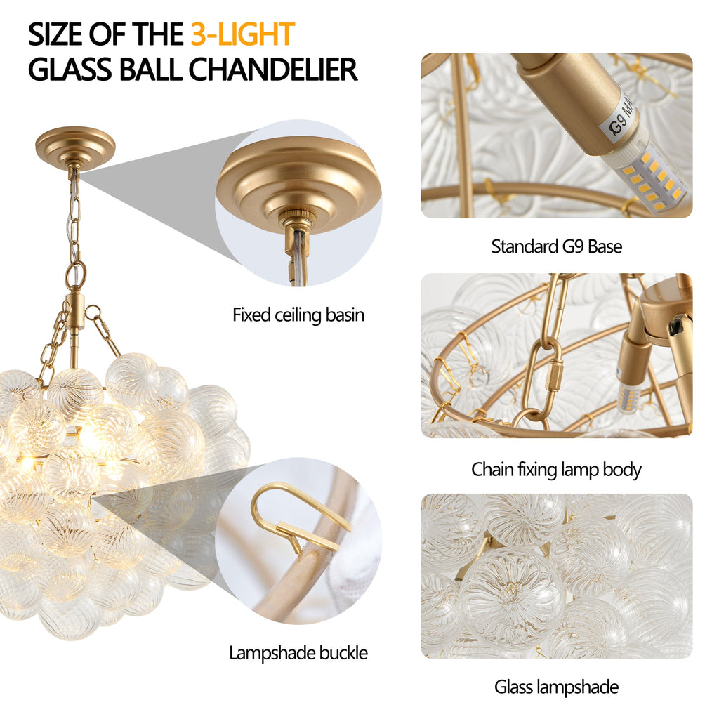 23.6" Gold Pendant Chandelier - 52 Bulbs Threaded Glass