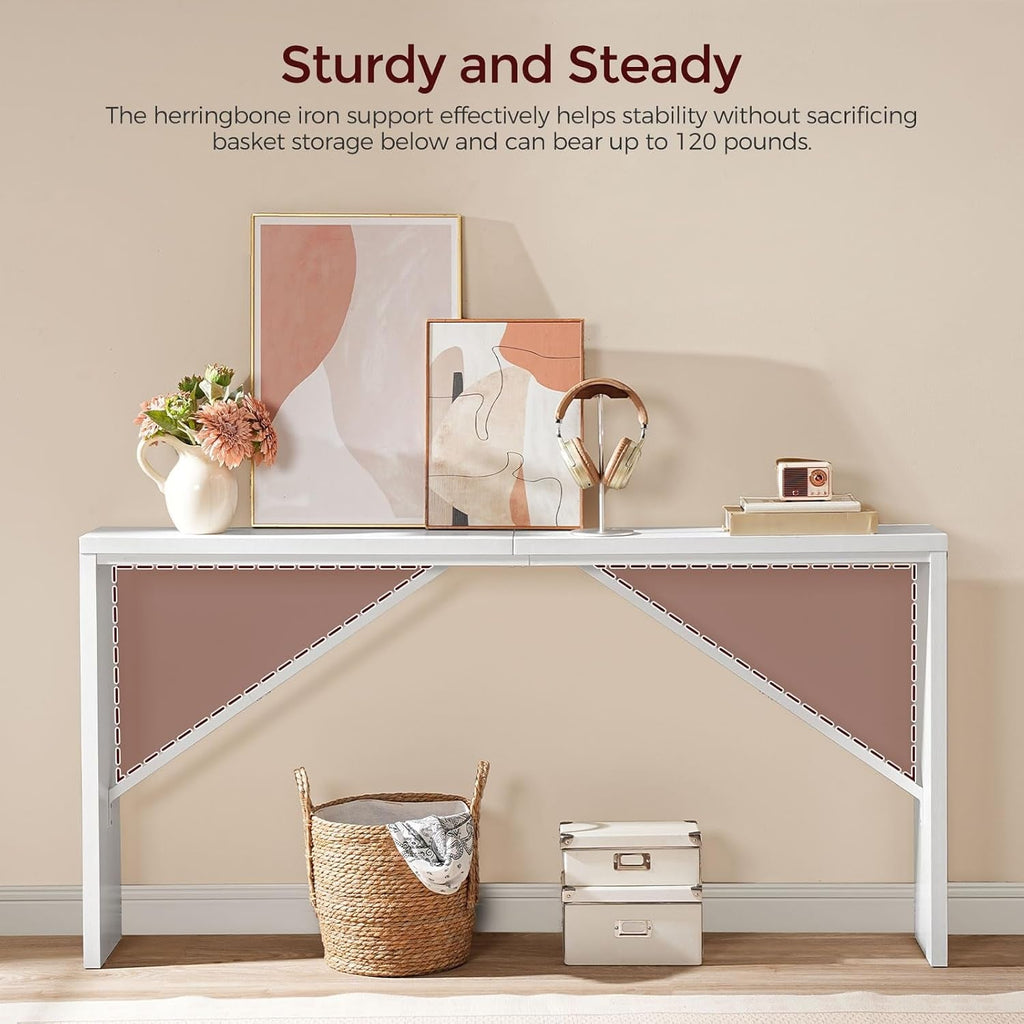 62.2-Inch Industrial White Console Table With Metal Frame