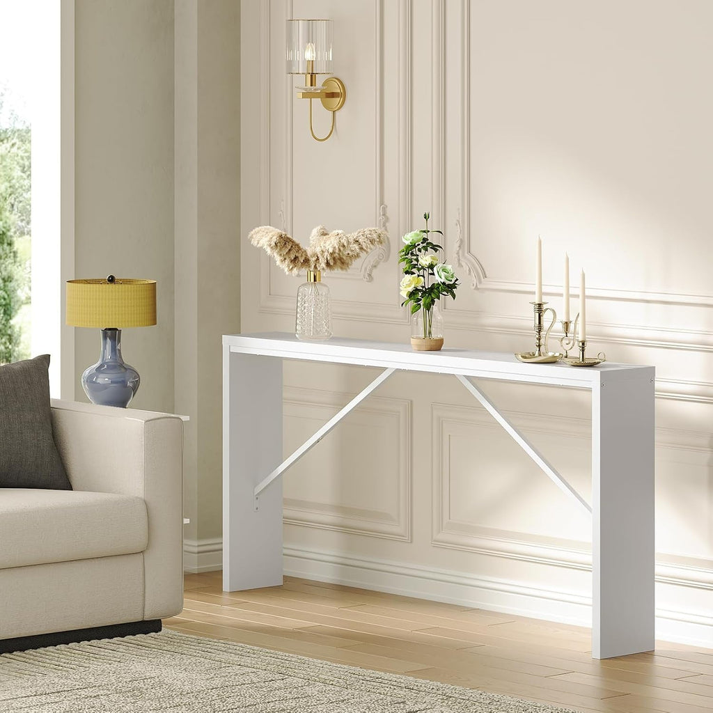 62.2-Inch Industrial White Console Table With Metal Frame