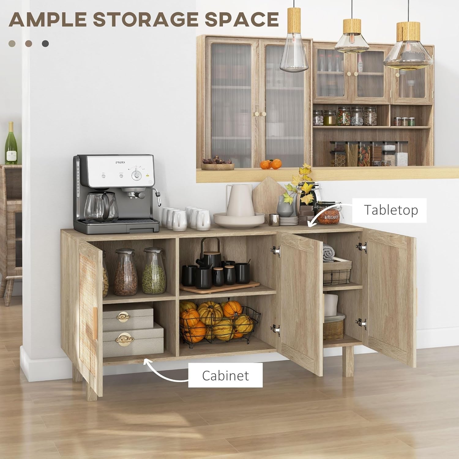 Sideboard Cabinet With Rattan Doors