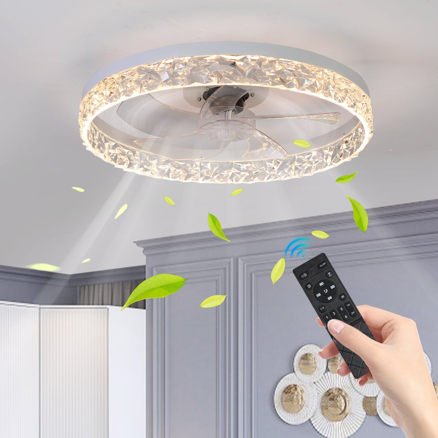 Modern Acrylic Ceiling Fan Light with Remote Control, Dimmable LED