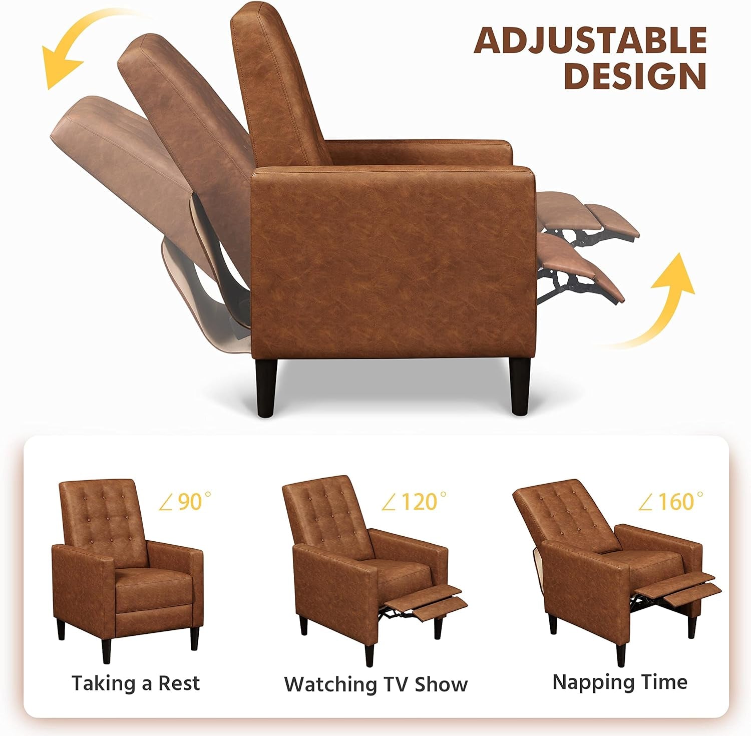 Mid-Century Brown Faux Leather Recliner Chair