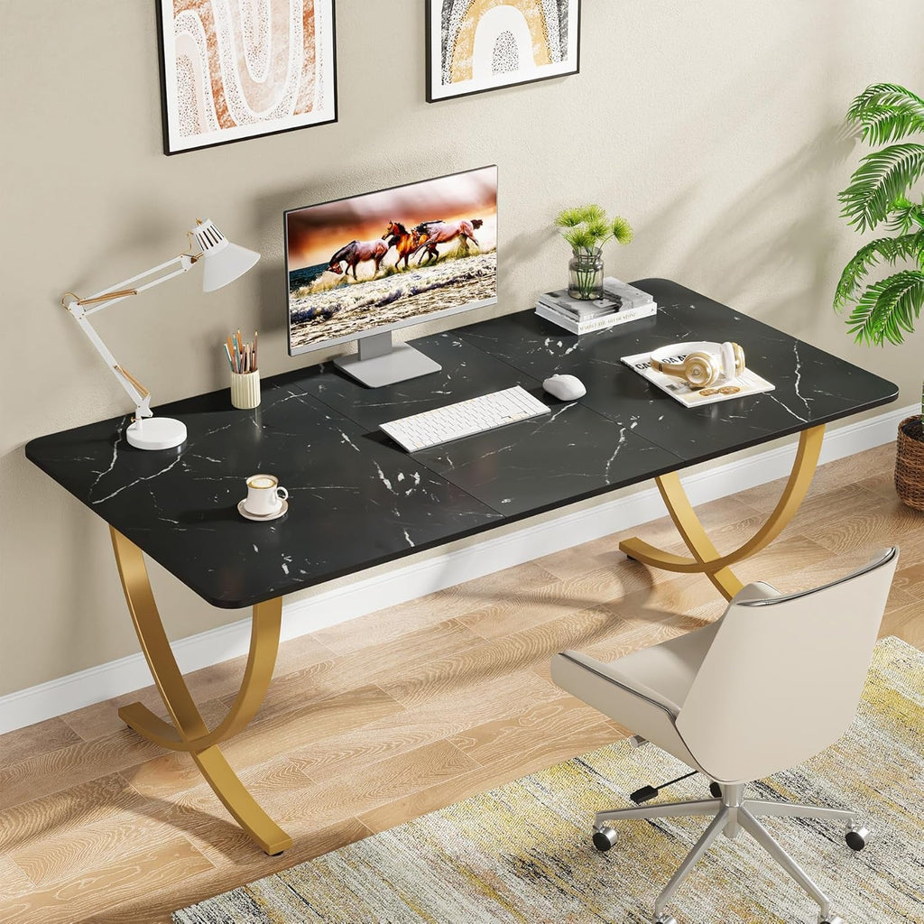 63 Inch Wide Black And Gold Office Desk