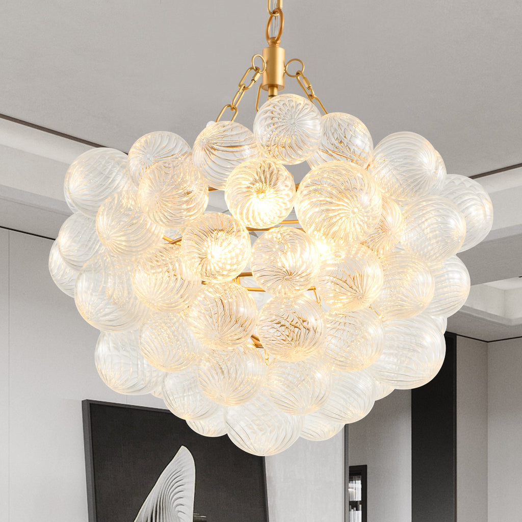 23.6" Gold Pendant Chandelier - 52 Bulbs Threaded Glass