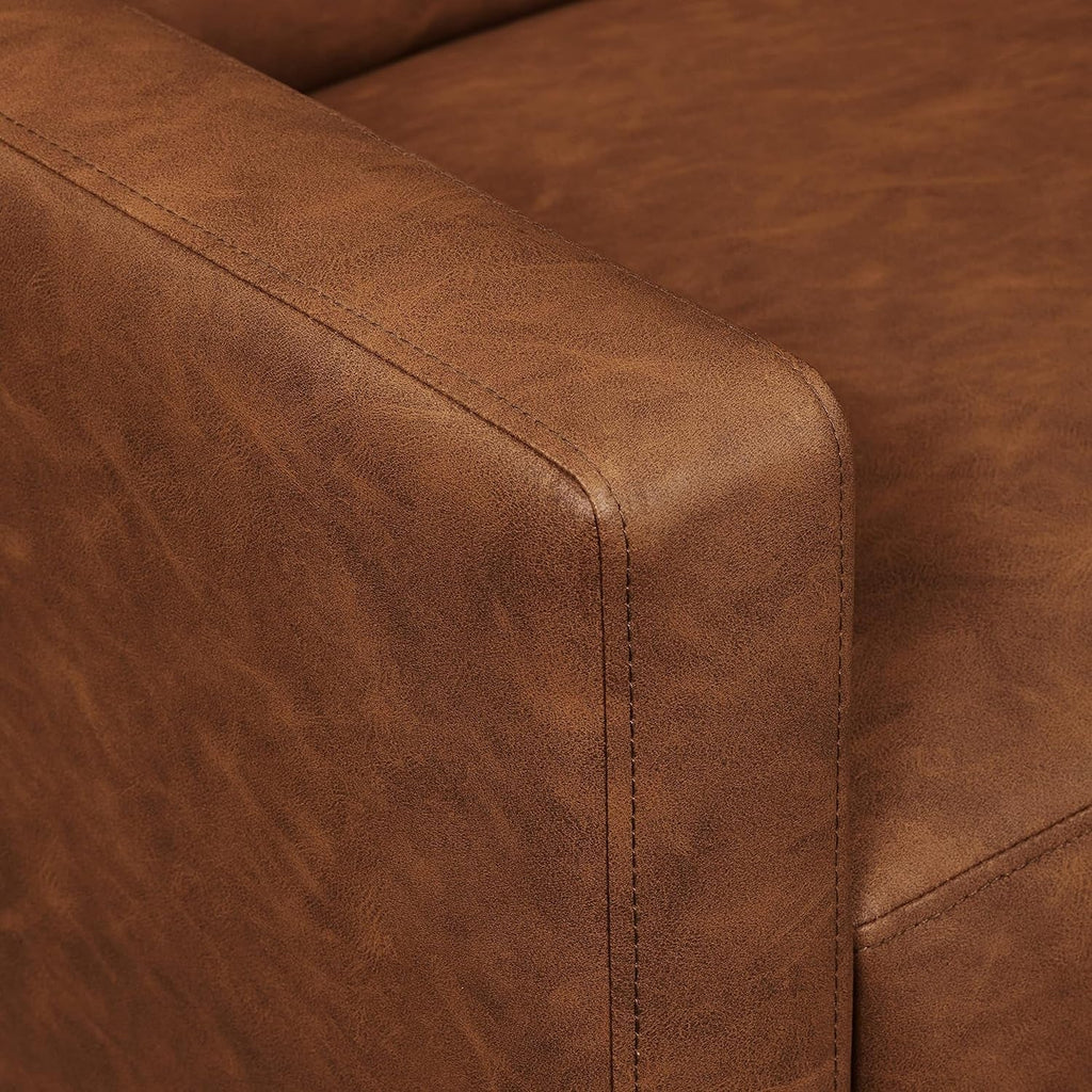 Mid-Century Brown Faux Leather Recliner Chair