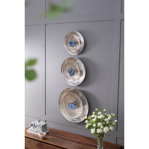 Silver Textured Oversized Disc, Wall Decor for Living Room Bedrrom