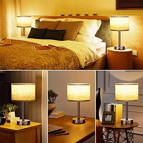 Bedside Table Lamp with Alarm Clock & Charging Station - 3 Brightness Levels