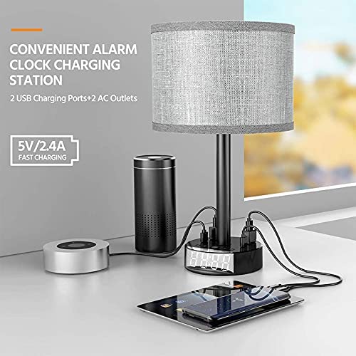 Bedside Table Lamp with Alarm Clock & Charging Station - 3 Brightness Levels