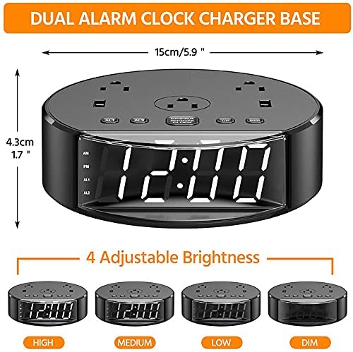 Bedside Table Lamp with Alarm Clock & Charging Station - 3 Brightness Levels