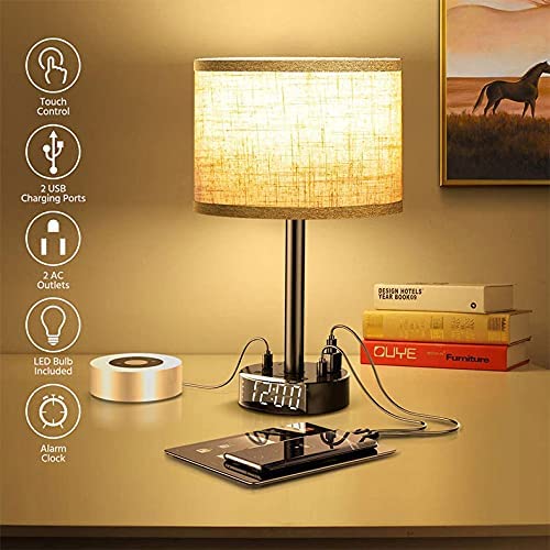 Bedside Table Lamp with Alarm Clock & Charging Station - 3 Brightness Levels