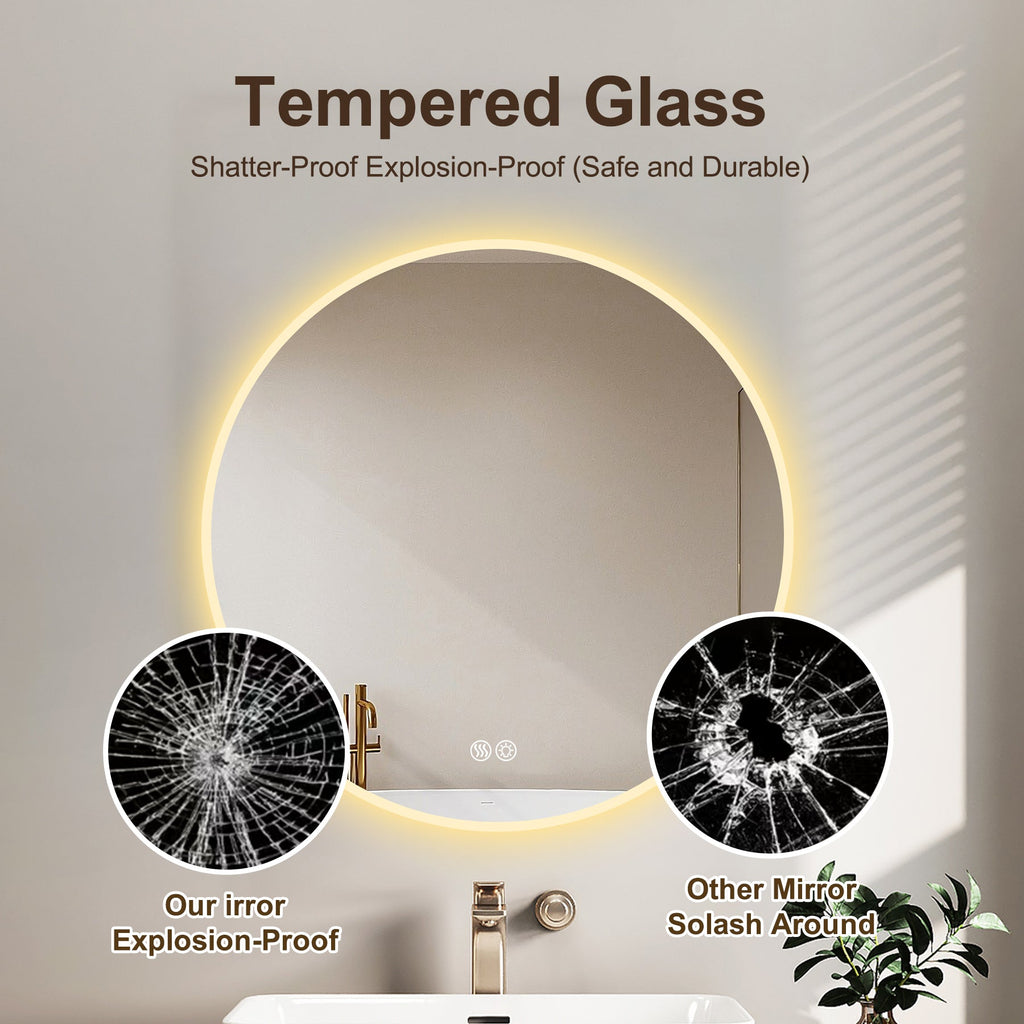 32'' LED Round Wall Mirror - Anti-Fog, 3 Color Temps