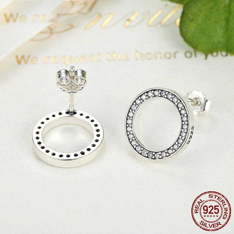 100% 925 Sterling Silver Lucky Forever Circular Stud Earrings For Women Authentic Original Jewelry Gift