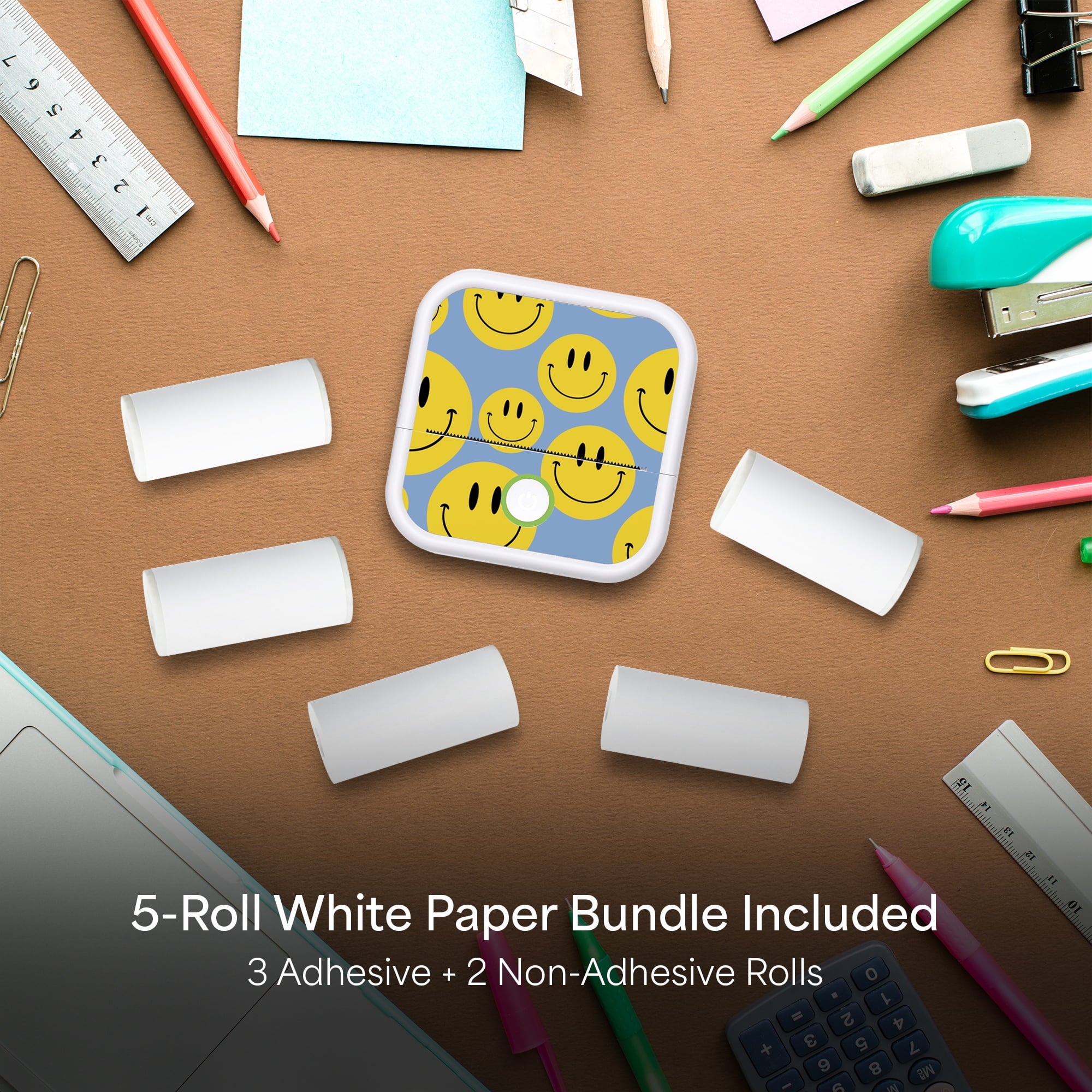 CTP500SM Wireless Mini Portable Inkless Thermal Printer & Label Maker + Paper, Android & Ios (Smiles)