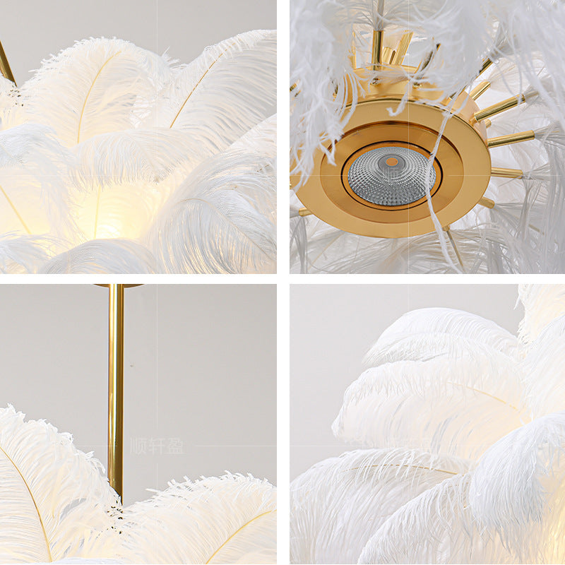 Feather lamp, living room pendant light, hall main light, modern and simple bedroom