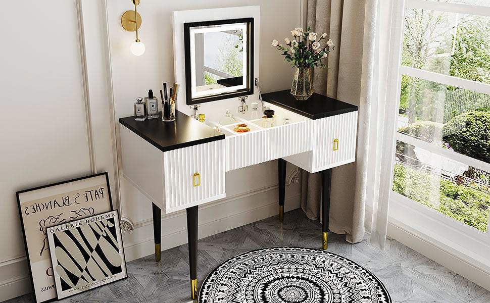 43.3" Modern Vanity Table Set with Flip-top Mirror and LED Light,