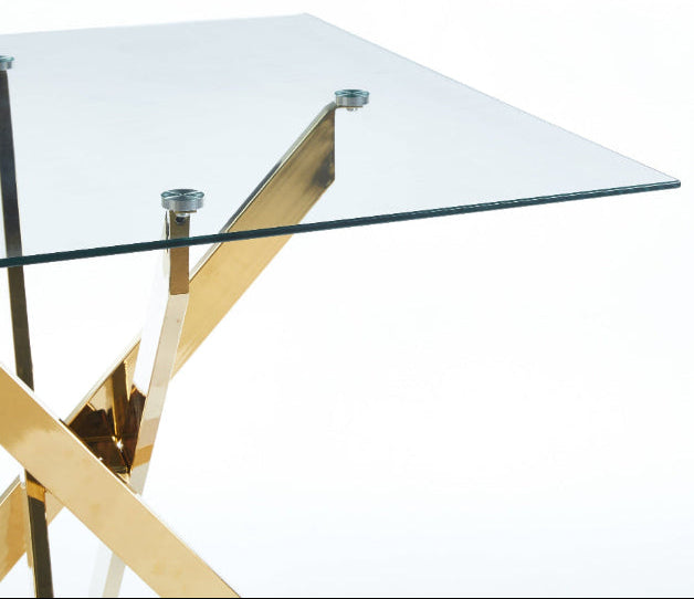 Dining Table with Cross Metal Leg and Tempered Glass