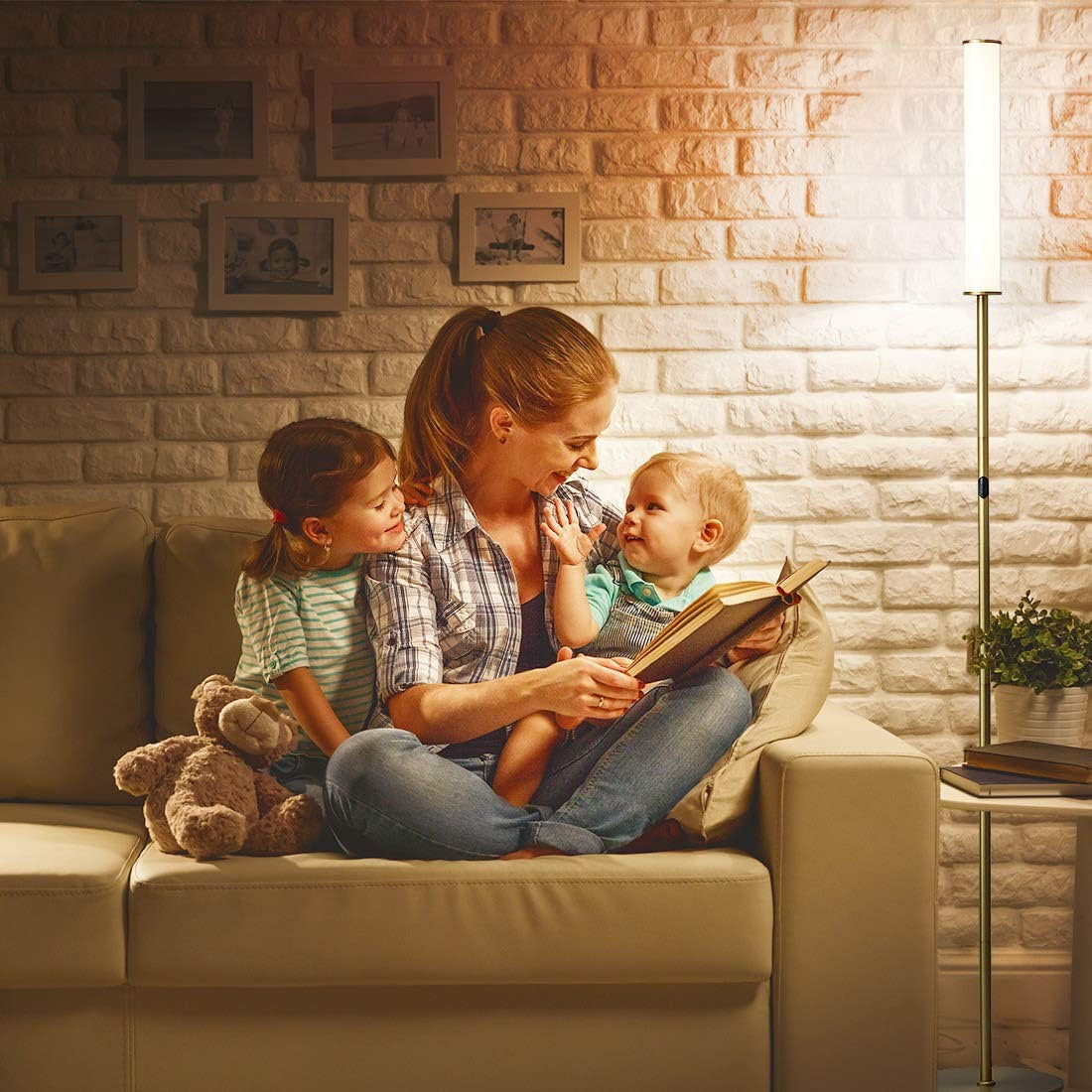 Antique Brass LED Cylinder Floor Lamp With Remote Control