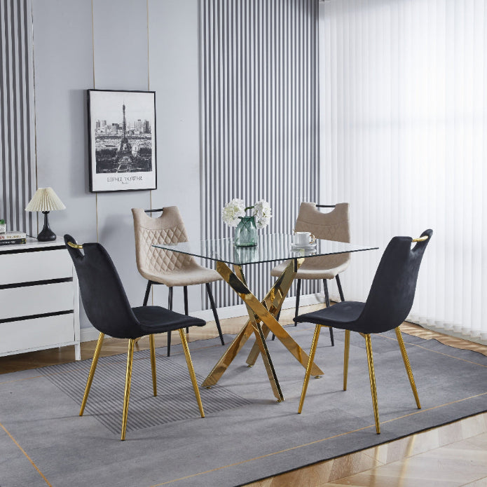 Dining Table with Cross Metal Leg and Tempered Glass