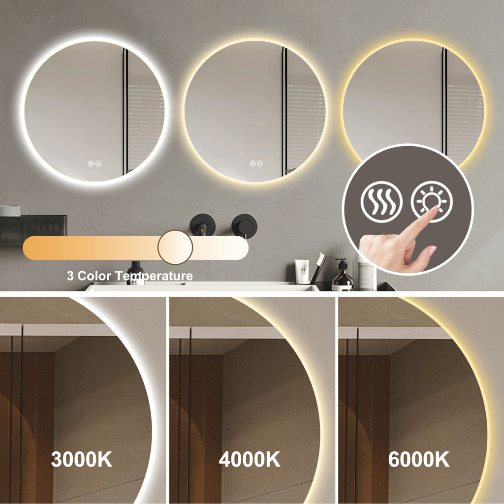 32'' LED Round Wall Mirror - Anti-Fog, 3 Color Temps
