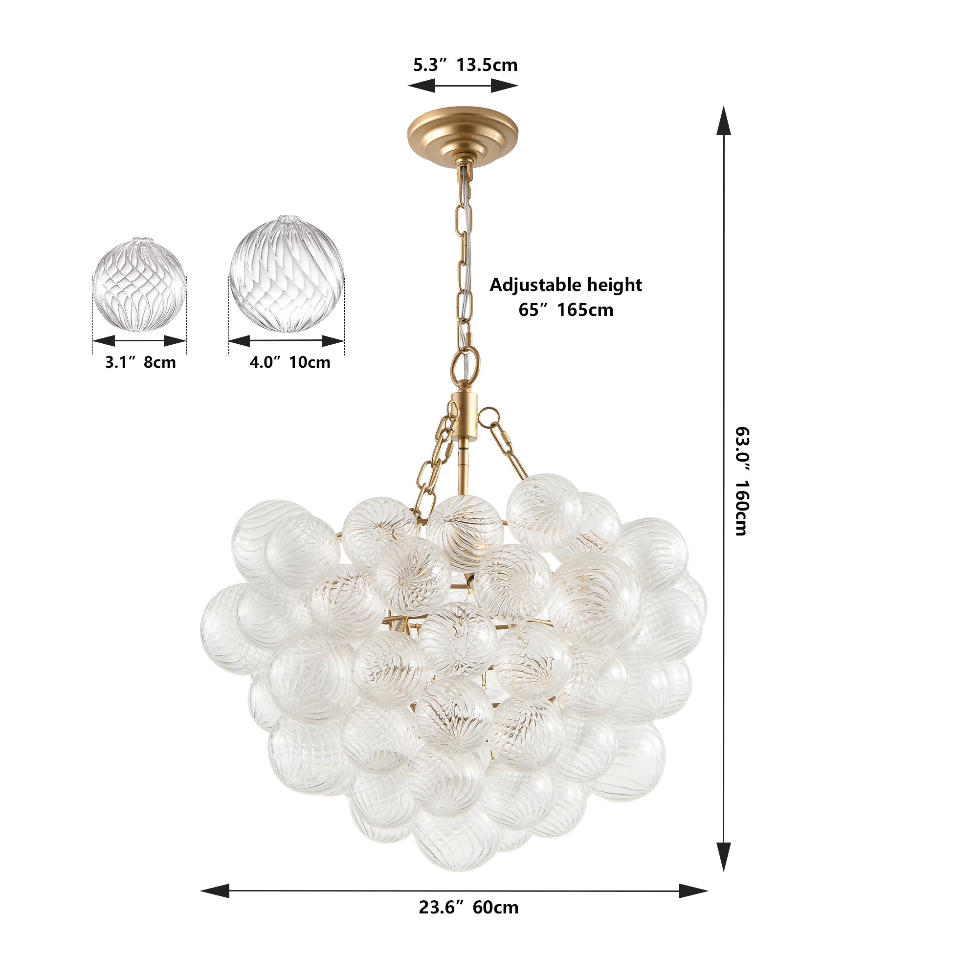23.6" Gold Pendant Chandelier - 52 Bulbs Threaded Glass