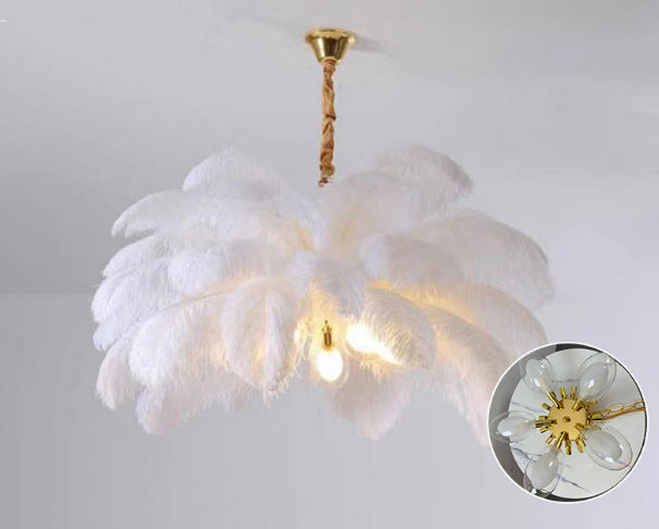 Feather lamp, living room pendant light, hall main light, modern and simple bedroom
