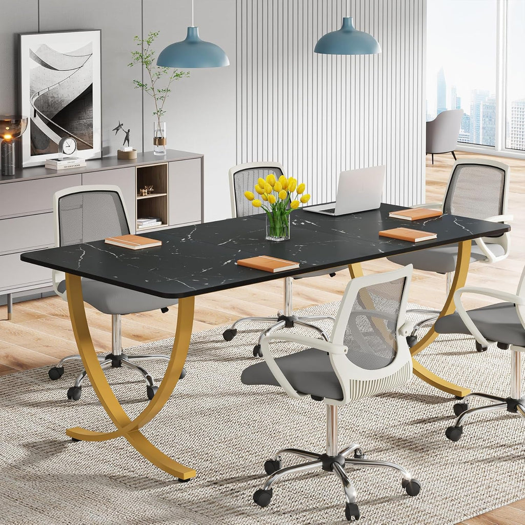 63 Inch Wide Black And Gold Office Desk