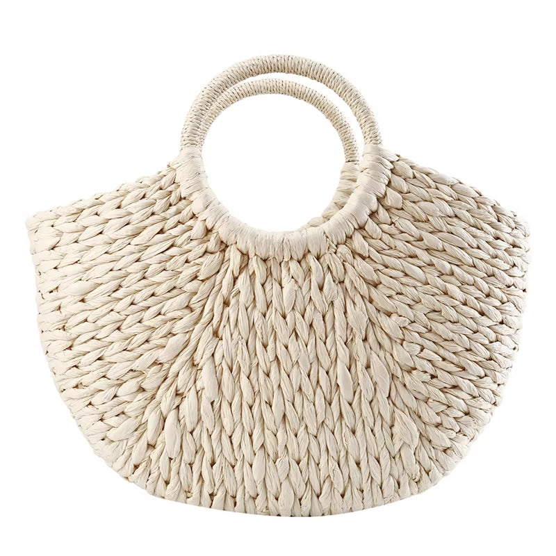Women New Imitation Straw Handbags Woman Handmade Woven Basket Weave Handbag for Femme Ladies Simple All-Match Handbag