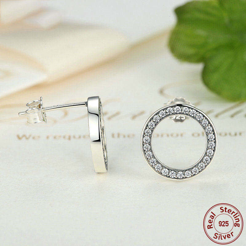 100% 925 Sterling Silver Lucky Forever Circular Stud Earrings For Women Authentic Original Jewelry Gift