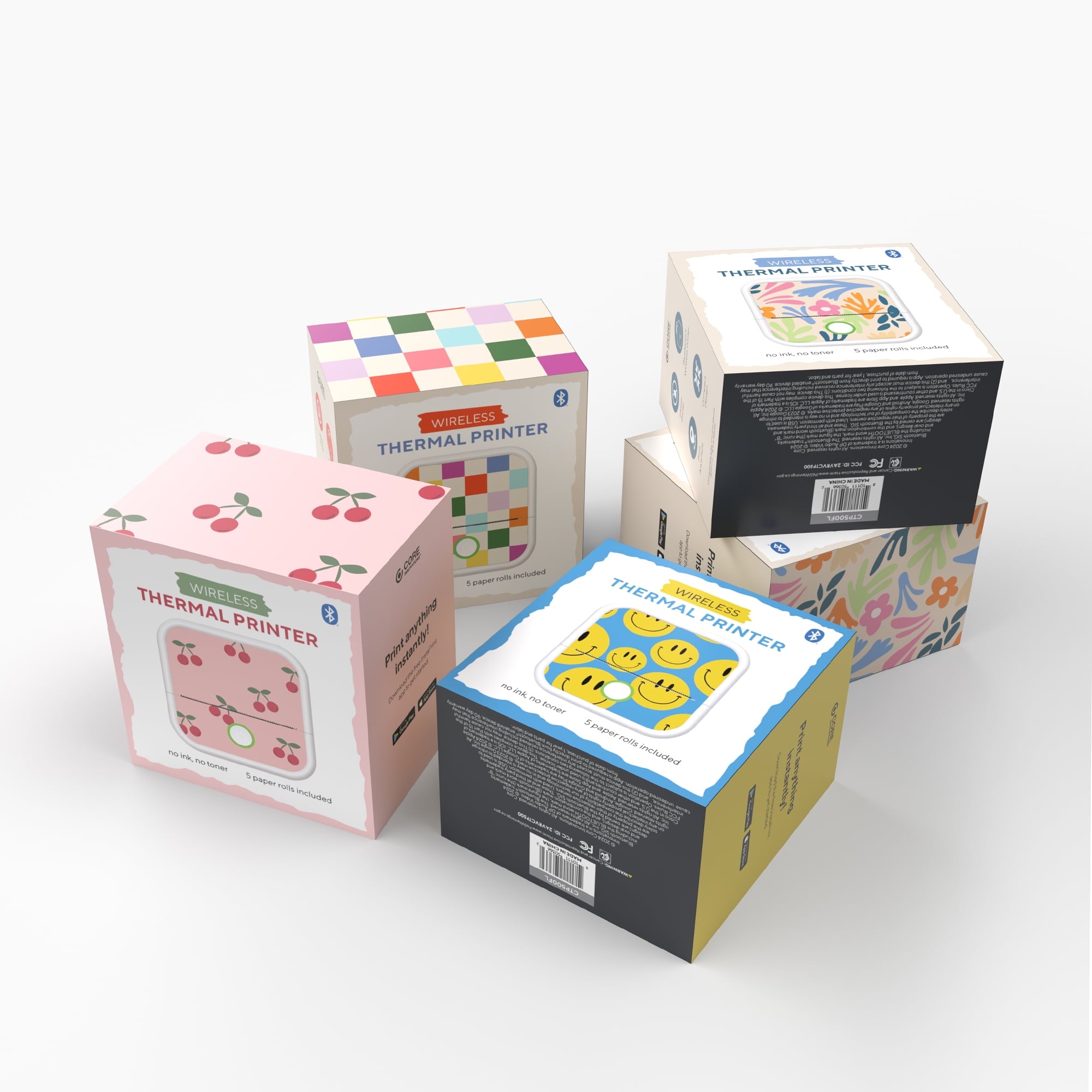 CTP500SM Wireless Mini Portable Inkless Thermal Printer & Label Maker + Paper, Android & Ios (Smiles)