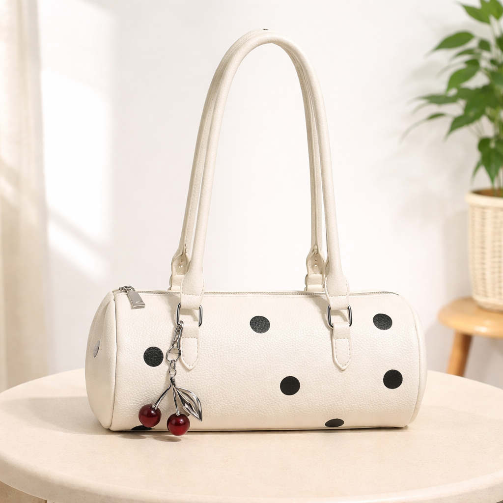 Cylindrical Women's Bag with Pendant