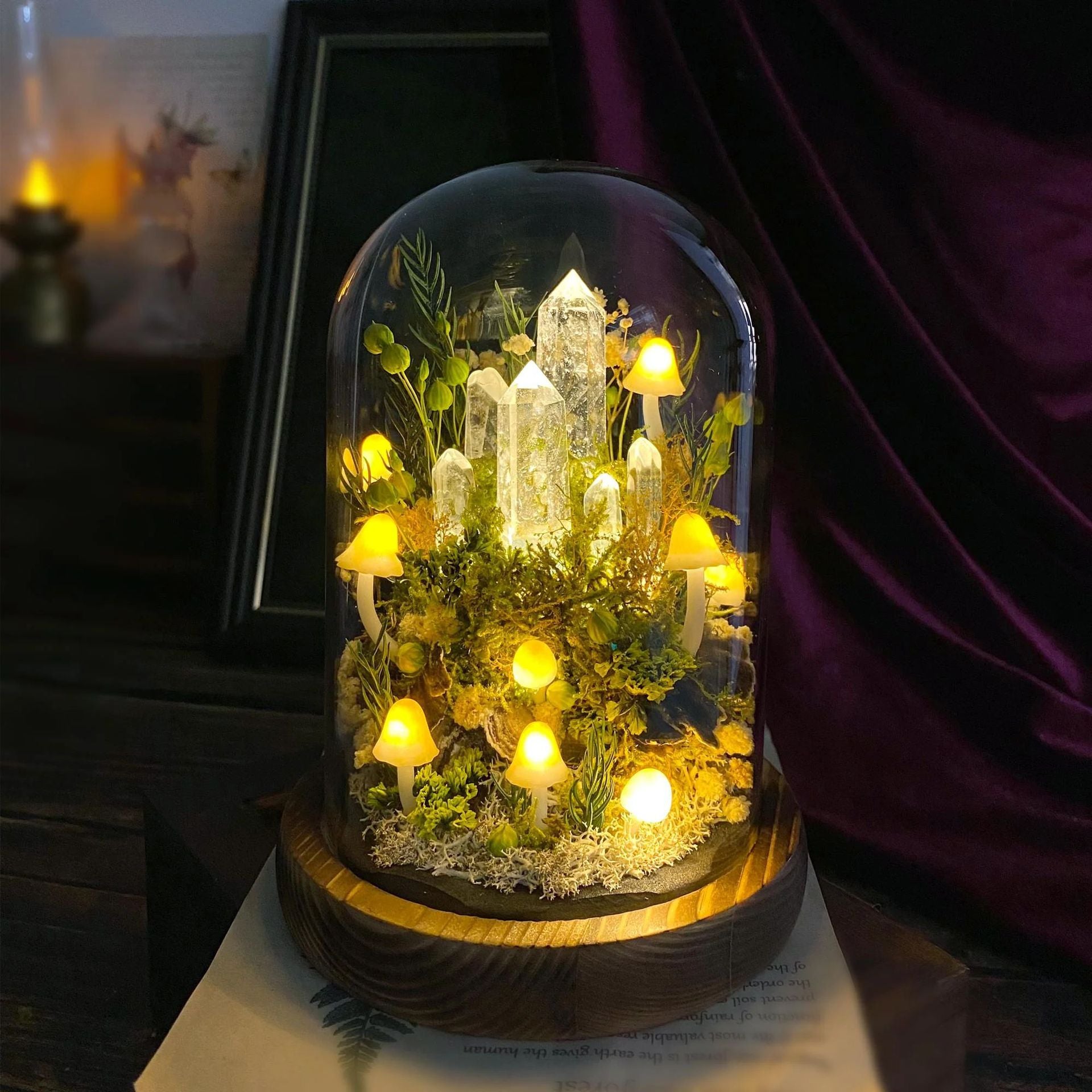Handmade Mushroom Lamp with Preserved Flowers – Nightlight, Ready-Made Handcrafted item, no returns or exchanges