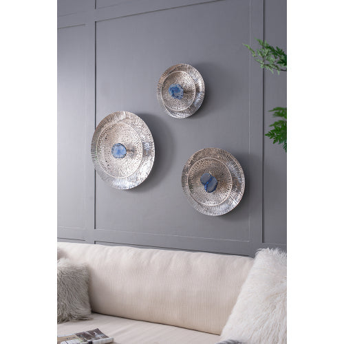 Silver Textured Oversized Disc, Wall Decor for Living Room Bedrrom